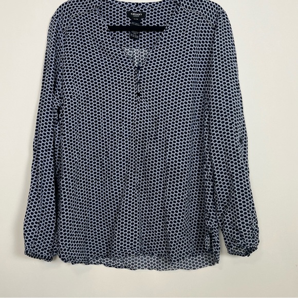 Olsen Europe Tops - Olsen Europe Navy White Geometric Pattern Long Sleeve Blouse Top V-Neck Size Lg
